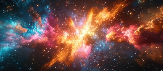 Fototapeta premium Colorful nebula with bright stars in the center.