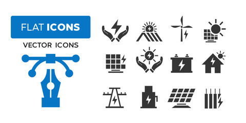 Solar energy icon vector, suitable for icons, logos, etc
