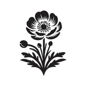 black anemone flower silhouette on white clip art preview