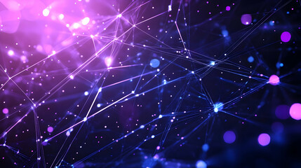 Obraz premium A glowing purple digital web with interconnected nodes resembling a dynamic futuristic communication network.