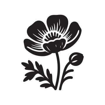 black flower blossom stem leaves clip art preview