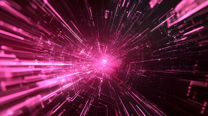 Naklejka premium A vibrant explosion of neon pink light beams radiating outward, symbolizing energy bursts or futuristic visual effects.