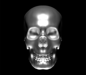 Image 3D model of a human skull in full face, made in shades of gray with realistic shadows and highlights emphasizing textures and contours. Vector illustration.