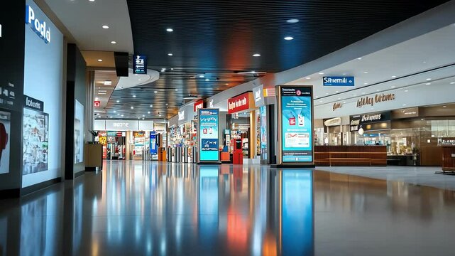 Digital signage with a screen in a mall aisle, enhancing the shopping experience I