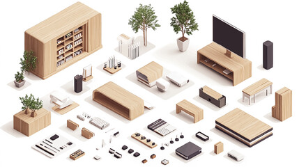 Isometric trading hall in supermarket interior. Products stands and stalls, cash services. Cashier and self service zone, grocery shopping flawless vector scene.