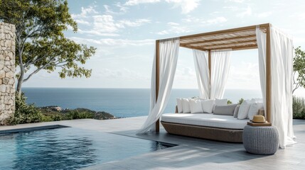Fototapeta premium Luxury Outdoor Oasis with Swimming Pool and Sea View