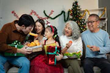 Dinner and Family holiday celebrating, together at Merry Christmas and  New Year.