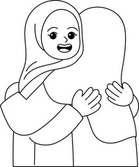 Cute kid hugging each other outline coloring printable