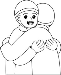 Cute kid hugging each other outline coloring printable