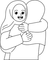 Cute kid hugging each other outline coloring printable