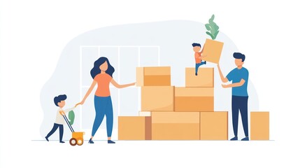 Family Moving Day Illustration
