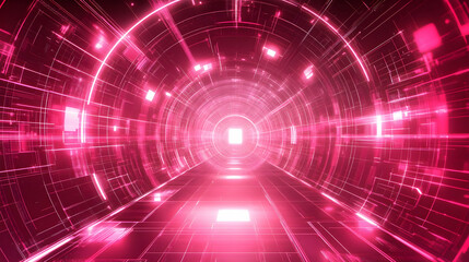 Fototapeta premium A glowing pink futuristic tunnel with illuminated radial lines and vibrant neon energy, symbolizing speed and motion.