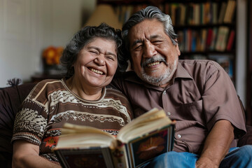 an older hispanic couple happy sitting