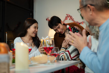 Dinner and Family holiday celebrating, together at Merry Christmas and  New Year.