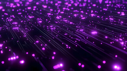 Fototapeta premium A digital scene of glowing purple dots scattering across, creating a dynamic futuristic visual of data transfer.