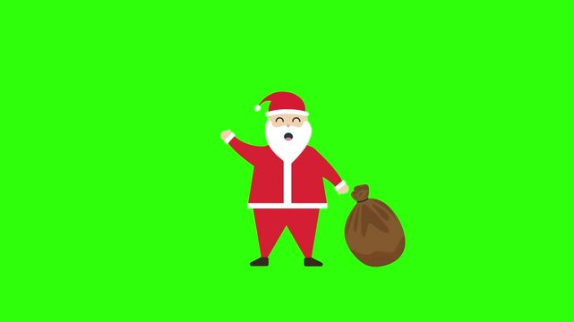 santa klos waving animated icon merry christmas santa gift green screen 4k looping