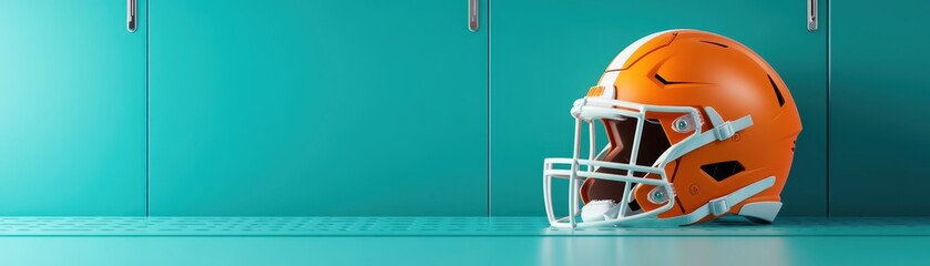 Fototapeta premium Game ready football helmet on display, closeup of protective gear for intense competition