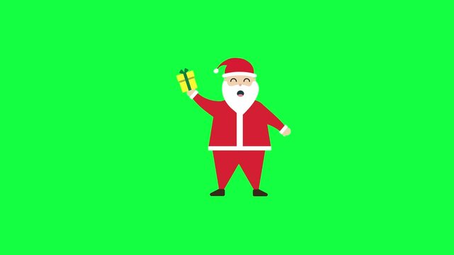 santa klos waving animated icon merry christmas santa gift green screen 4k looping
