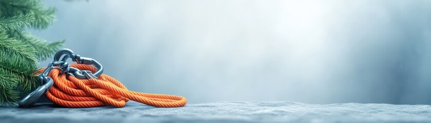 Closeup of rope and hook securely fastened to tree branch in natural outdoor setting, perfect for various applications