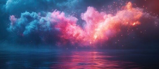 Fototapeta premium Abstract colorful sky with clouds and water reflection.