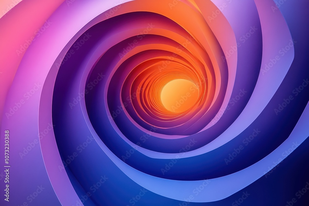 Poster abstract spiral design with overlapping curves in a colorful gradient background creating a tunnel e