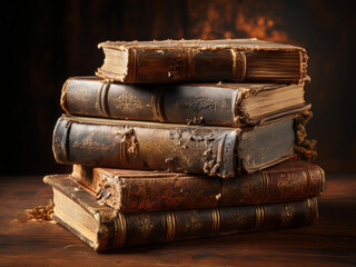 stack of antique books