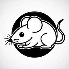 Cartoon mouse is sitting on a circle. Coloring page.