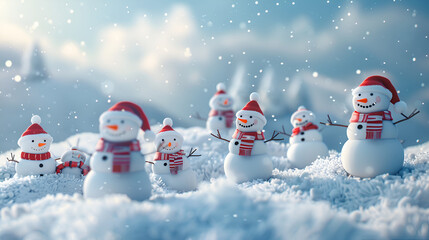 Many Snowmen Standing in a Winter ai genrative