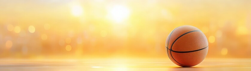 Basketball court, ball on the floor, ready for dynamic game. perfect for sports, athleticism, and competition designs.