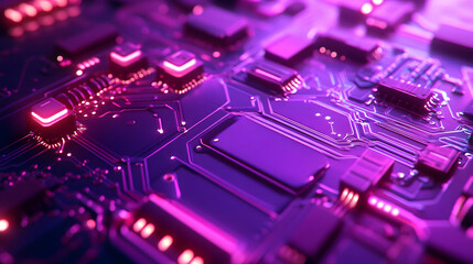 A glowing pink digital motherboard with advanced components and circuits, symbolizing high-tech infrastructure.