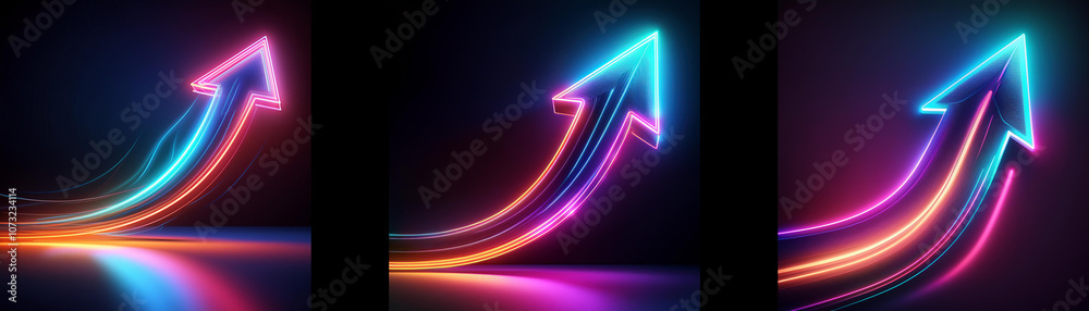Poster Three neon arrows pointing upwards, each with a different color combination.