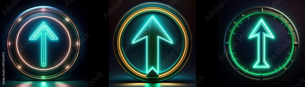 Poster Three circular buttons with glowing turquoise arrow symbols pointing upward.