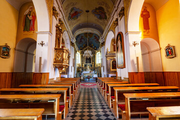 Interior of the Sanctuary of the Blessed Virgin Mary in Skarżyce. Kraków-Częstochowa Upland, Poland