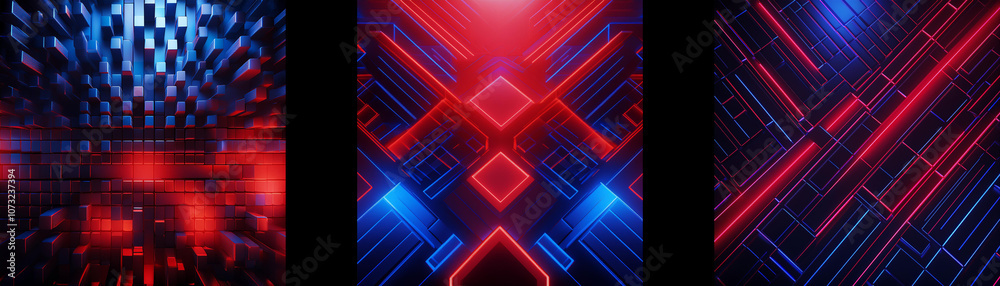 Aufkleber Abstract digital artwork with glowing red and blue lines forming geometric patterns.