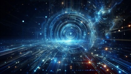 Obraz premium Blue glowing new technology in deep space, computer generated abstract background
