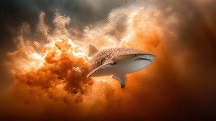 A shark elegantly navigates through a vibrant and dynamic underwater world, surrounded by a...