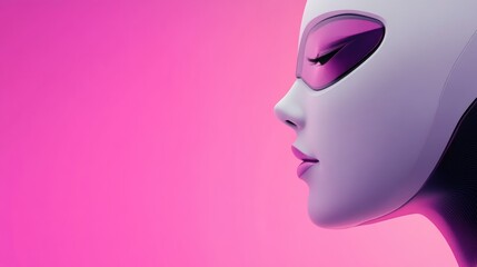 Futuristic female android with sleek design against a vibrant pink background, AI