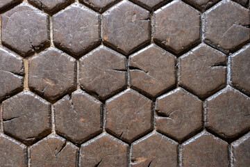 Pavement made of cut wood slices.