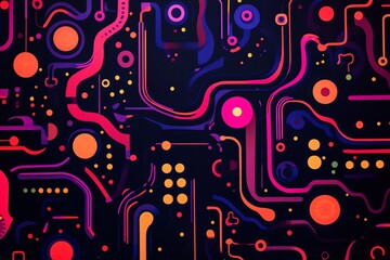 Vibrant circuit patterns against a dark backdrop.