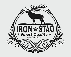 Deer vintage label, emblem, badge, logo. Vector illustration.

