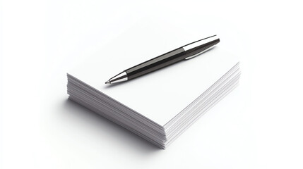 Naklejka premium Stack of Business Cards with Stylish Pen on White Background