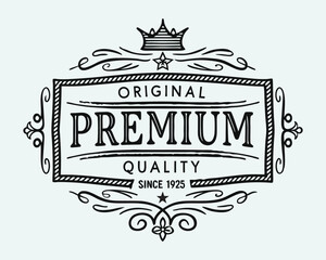 Premium Quality Badge, Label, Logo Template. Luxury Vintage Insignia or Logotype.
