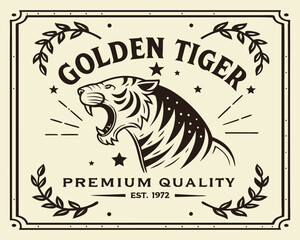 Tiger Vintage Insignia, Logotype or Label Isolated on White Background.
