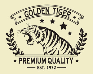 Tiger vintage label, badge, stamp, or logo in vector format.
