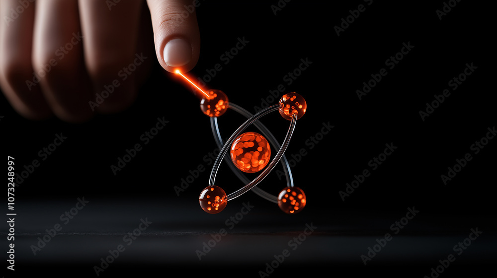 Leinwandbilder realistic high resolution shot of atoms and molecules with glowing elements. image captures hand int