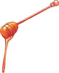 Hand-drawn Honey Dipstick with Dripping Honey illustration