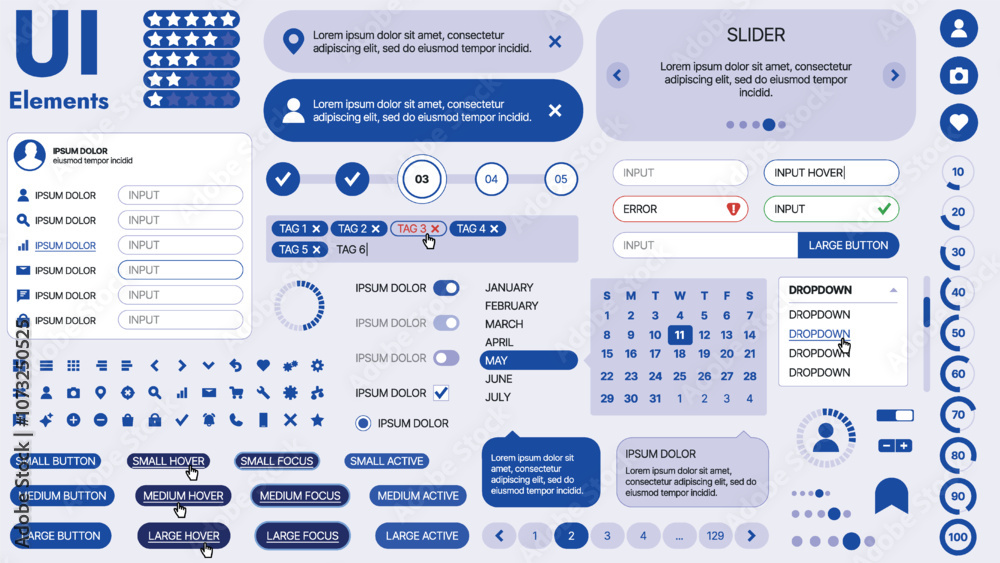 Poster modern ui kit featuring a collection of essential buttons, icons, and navigation elements for websit