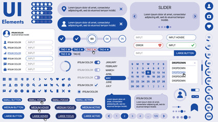 Modern UI kit featuring a collection of essential buttons, icons, and navigation elements for websites and mobile apps. Ideal for responsive design and dashboards.