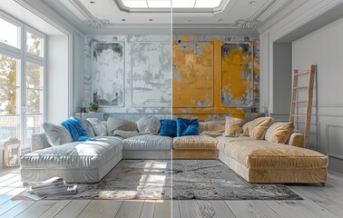 Half-Renovated Berlin Apartment Room with Skylight and Parquet Floor