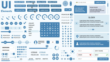 Modern UI kit featuring a collection of essential buttons, icons, and navigation elements for websites and mobile apps. Ideal for responsive design and dashboards.